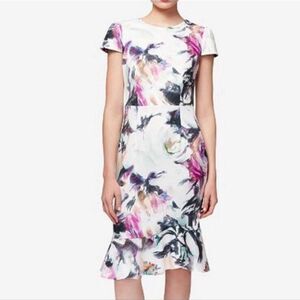 Betsey Johnson Floral Print Dress Ruffle Hem Women's 12 Short Sleeve Retro New